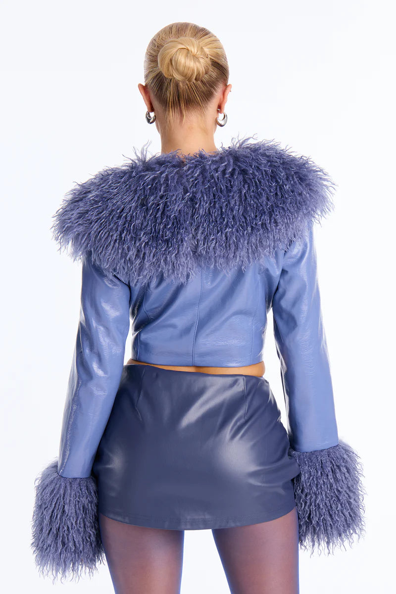 Can’t Be Replicated Faux Leather Coat – Cropped Fur Trim