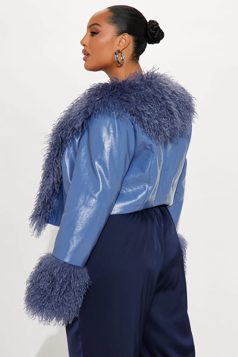 Can’t Be Replicated Faux Leather Coat – Cropped Fur Trim