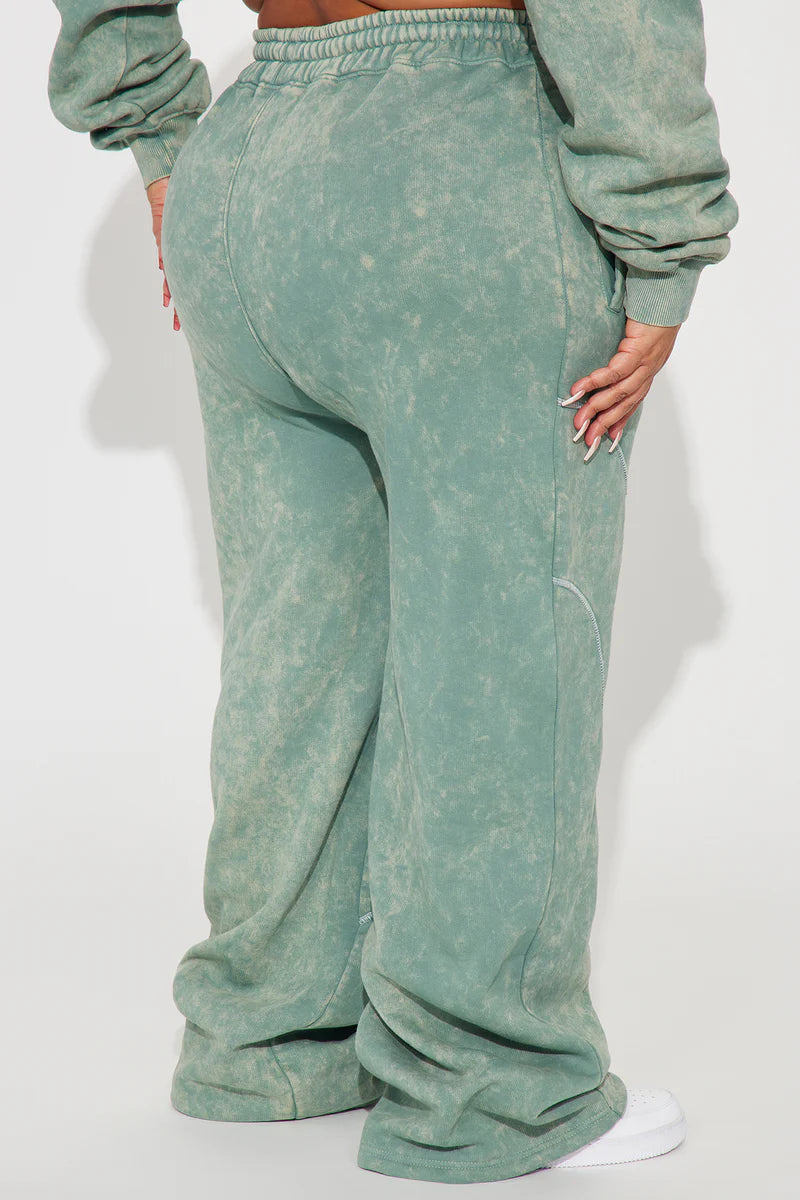 Norah Washed Lounge Pant – Sage Fleece Wide Leg