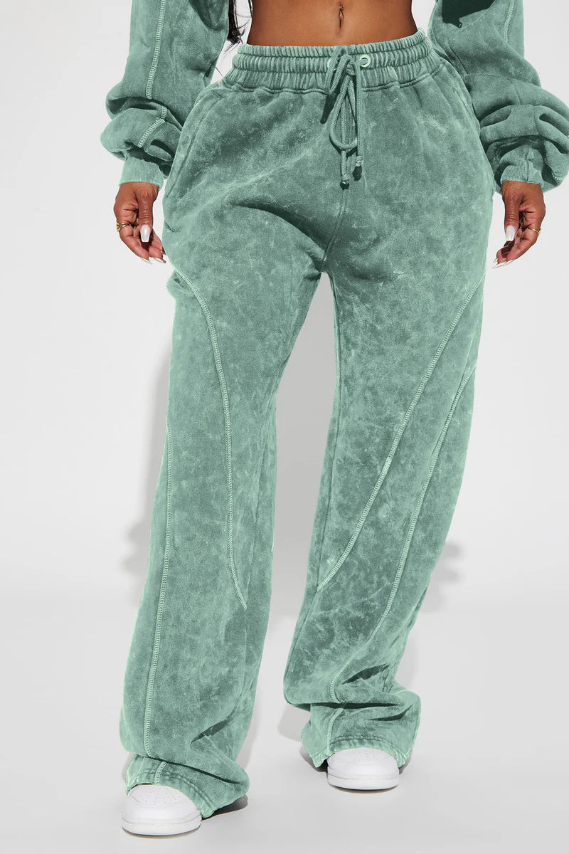 Norah Washed Lounge Pant – Sage Fleece Wide Leg