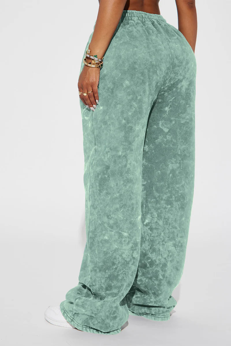 Norah Washed Lounge Pant – Sage Fleece Wide Leg