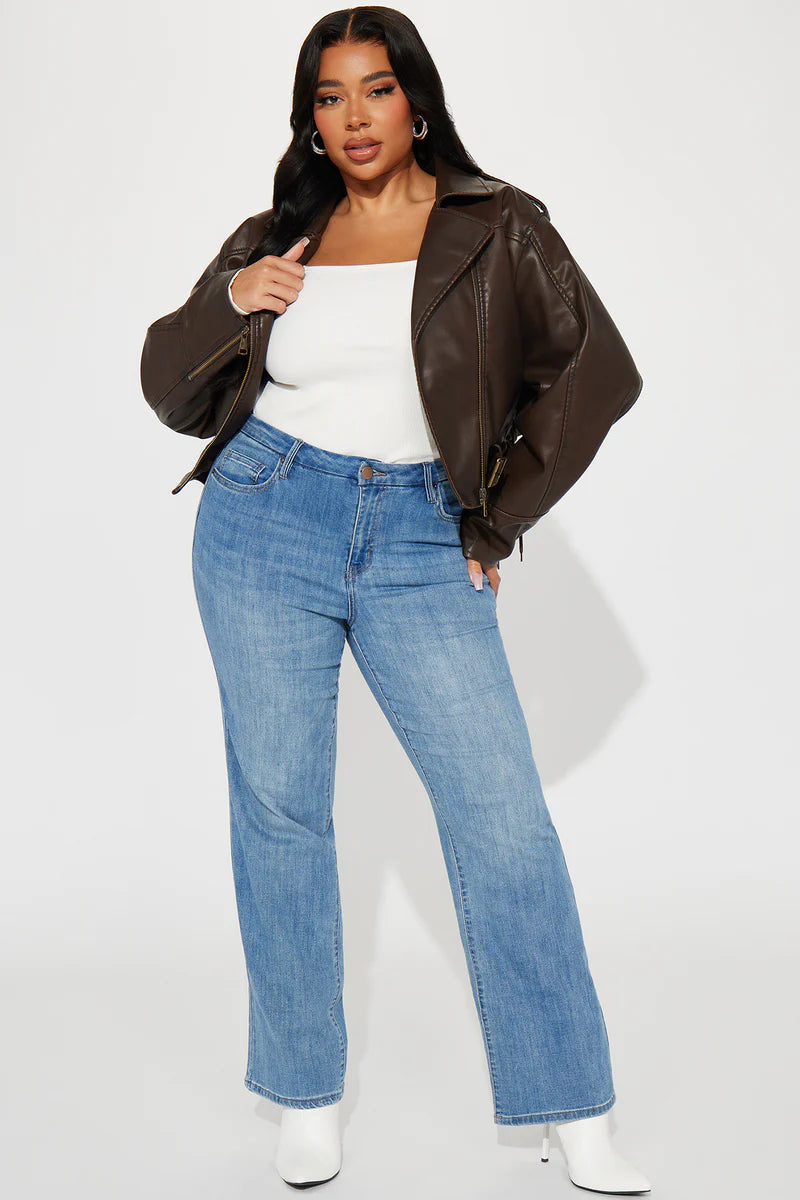 Check The Deets Faux Leather Moto Jacket – Brown