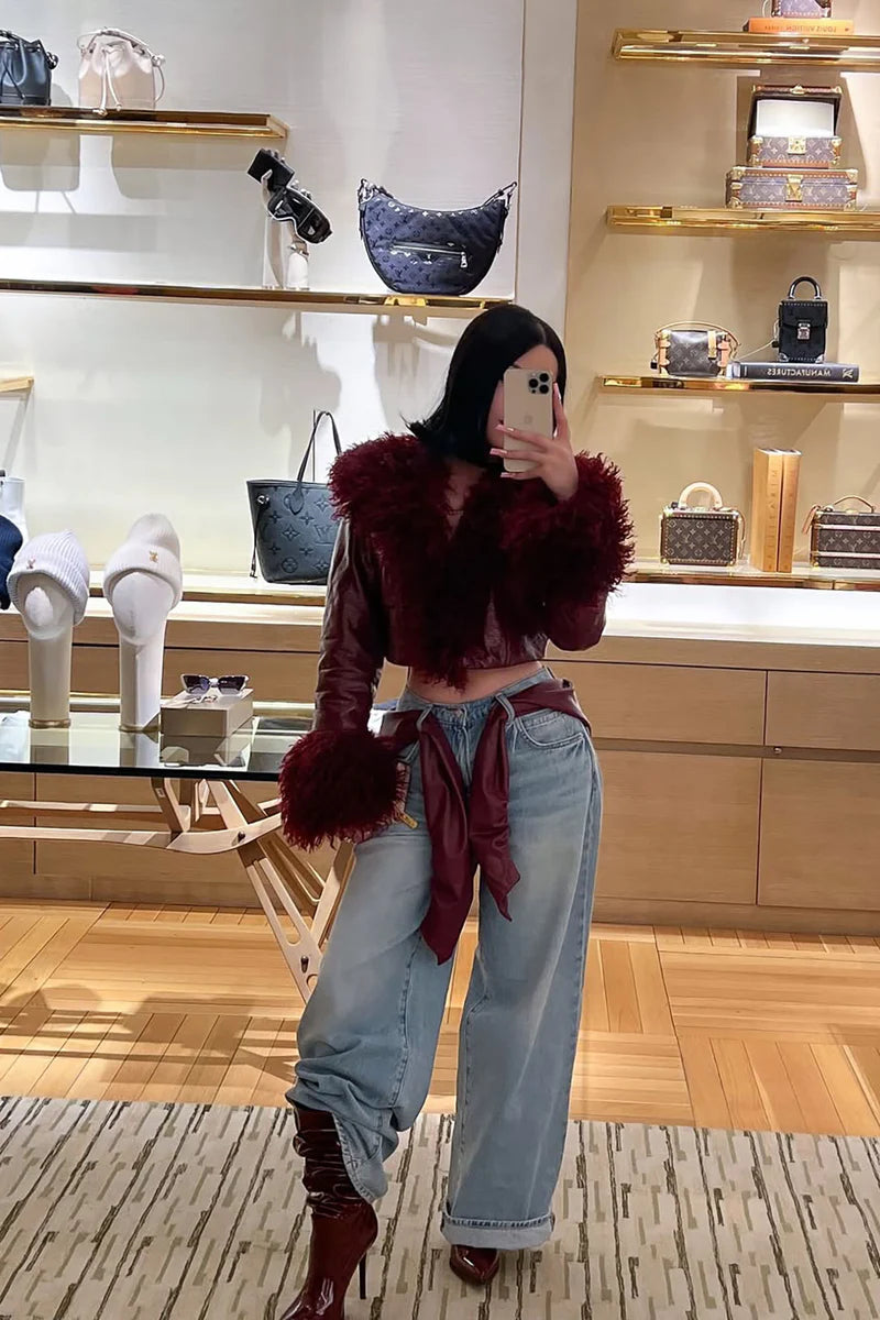 Can’t Be Replicated Faux Leather Coat – Cropped Fur Trim